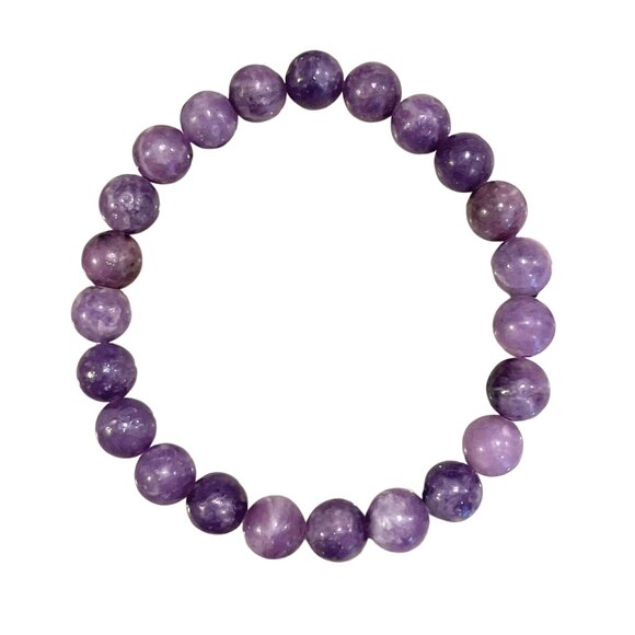 Lepidolite Beaded Purple Crystal Bracelet 8” Stretch Genuine Healing Calming - Picture 1 of 5